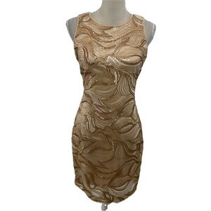 Belle by Badgley Mischka Gold Sequin Lined Dress Size 2 Sleeveless Cocktail